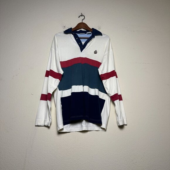 VTG 90s Bugle Boy Polo Shirt Long Sleeve Men XL Rugby Streetwear Cream Retro - Picture 1 of 12